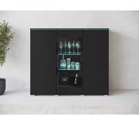MINIO go for it, Commode "VEVE", 120 cm, Vitrine, avec façade en verre, Façades brillantes, Couleur noir