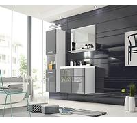 MINIO go for it - Ensemble de Meubles de Salle de Bain 3 Pièces Monal I Élément Mural I Miroir avec Étagère I Meuble avec Lavabo I Panneau de Particules Stratifié I Gris Brillant/Blanc Brillant