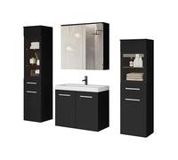 MINIO go for it - Ensemble de Meubles De Salle de Bain 4 Pièces Marit 2 I Élément Mural Moyen Et Grand sans Éclairage LED I Meuble Miroir Mural I Meuble avec Lavabo I Noir Graphite