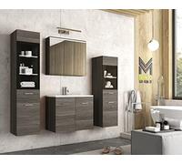 MINIO go for it - Ensemble de Meubles de Salle De Bain 4 Pièces Marit 2 I Élément Mural Moyen Et Grand avec Éclairage LED I Meuble Miroir Mural I Meuble avec Lavabo I Chêne Bodega