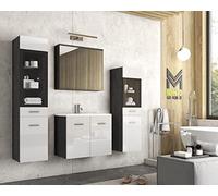 MINIO go for it - Ensemble de Meubles De Salle de Bain 4 Pièces Marit 2 I Élément Mural Moyen Et Grand sans Éclairage LED I Meuble Miroir Mural I Meuble avec Lavabo I Matera/Blanc Brillant