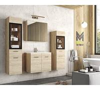 MINIO go for it - Ensemble de Meubles De Salle de Bain 4 Pièces Marit 2 I Élément Mural Moyen Et Grand sans Éclairage LED I Meuble Miroir Mural I Meuble avec Lavabo I Chêne San Remo