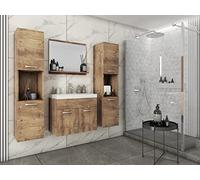 MINIO go for it - Ensemble de Meubles de Salle de Bain 4 Pièces Monal I Élément Mural I Miroir avec Étagère I Meuble avec Lavabo I Panneau de Particules Stratifié I châtaigne de Wroclaw