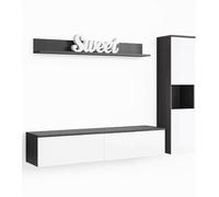 MINIO go for it - Ensemble de Meubles Parma 3 pièces Suspendu ou Debout | Buffet haut, buffet bas, étagère murale, panneau stratifié, couleur : graphite Matera / blanc brillant