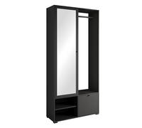 MINIO go for it - Ensemble de penderie Largeur 90 cm, Ensemble de penderie d'entrée DAFNI avec Miroir, Ensemble de penderie avec étagère et Meuble à Chaussures, Meuble d'entrée - Couleur Noir