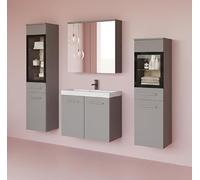 MINIO go for it - Ensemble de Salle de Bains Marit 2, Miroir avec étagère, avec Vasque, Panneaux de Particules mélaminés, Coloris : Gris Mat