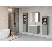 MINIO go for it - Ensemble de Salle de Bains Marit 2, Miroir avec étagère, Vasque avec éclairage LED, Panneaux de Particules mélaminés, Coloris : Vert Matcha