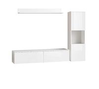 MINIO go for it - Ensemble D'éléments Muraux 3 Pièces Parma I Suspendu Ou Debout I Highboard I Lowboard I Panneau Mural I Éclairage LED I Blanc/Blanc Brillant