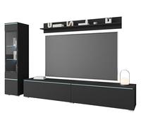 MINIO go for it - Ensemble D'éléments Muraux 3 Pièces Veve 1 I Suspendu Ou Debout I Armoire Haute Vitrine I Lowboard I Panneau Mural I Éclairage LED I Noir Graphite Mat