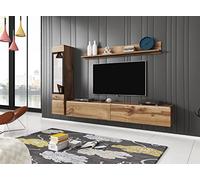 MINIO go for it - Ensemble D'éléments Muraux 3 Pièces Veve 1 I Suspendu Ou Debout I Armoire Haute Vitrine I Lowboard I Panneau Mural I sans Éclairage I Chêne Wotan