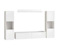 MINIO go for it - Ensemble D'éléments Muraux 4 Pièces Parma 1 I Suspendu Ou Debout I 2X Highboard I Lowboard I Panneau Mural I Éclairage LED I Blanc/Blanc Brillant