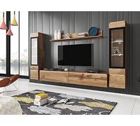MINIO go for it - Ensemble D'éléments Muraux 4 Pièces Veve 2 I Suspendu Ou Debout I 2X Armoire Haute Vitrine I Lowboard I Panneau Mural I sans Éclairage I Chêne Wotan