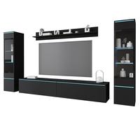 MINIO go for it - Ensemble Meuble 4 pièces Veve 2 I Suspendu ou Debout I 2X Armoire Haute-Vitrine I Buffet Mural I Panneau stratifié I Éclairage LED I Noir Graphite Mat