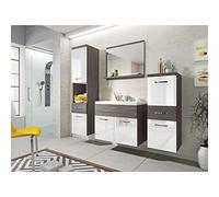 MINIO go for it - Ensemble Meubles de Salle de Bain 4 Pièces Alo, 2X Armoire Salle de Bain, 1x Miroir Salle de Bain avec Étagère, 1x Meuble avec Lavabo - Pin Bodega/Blanc Brillant