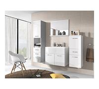 MINIO go for it - Ensemble Meubles de Salle de Bain 4 Pièces Alo, 2X Armoire Salle de Bain, 1x Miroir Salle de Bain avec Étagère, 1x Meuble avec Lavabo, Meuble de Salle de Bain - Blanc Brillant
