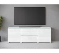 MINIO go for it, grande commode "VEVE", 180 cm, avec façades brillantes, 2 portes, 2 tiroirs, avec éclairage LED, blanc couleur