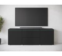 MINIO go for it, grande commode "VEVE", 180 cm, avec façades brillantes, 2 portes, 2 tiroirs, avec éclairage LED, couleur noire