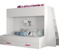 MINIO go for it, Lit superposé "PARTY 17", Lit d'enfant, Rose Poignées en MDF, Couleur blanche