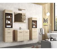 MINIO go for it - Marit 1 - Ensemble de Meubles De Salle de Bain 4 Pièces I Meuble Salle de Bain avec lavabo Inclus I Meuble Salle de Bain avec Vasque 60 cm I Suspendus I avec LED I Chêne San Remo