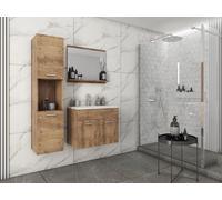 MINIO go for it, Meuble de salle de bains, Set de 3 pièces, "MONAL", couleur châtaignier de Wroclaw avec lavabo