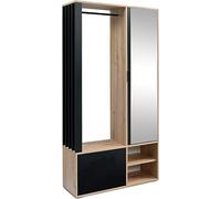 MINIO go for it - Meuble D'entrée avec Miroir 100 cm de Large, Vestiaire D'entrée Milo, Porte Manteau avec Rangement Chaussures, Meuble D'entrée avec Rangement - Chêne Artisan/Noir