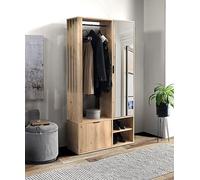 MINIO go for it - Meuble D'entrée avec Miroir 100 cm de Large, Vestiaire D'entrée Milo, Porte Manteau avec Rangement Chaussures, Meuble D'entrée avec Rangement - Chêne Artisan