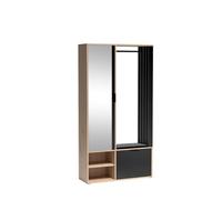 MINIO go for it - Meuble D'entrée avec Miroir et Coussin D'assise 100 cm de Large, Vestiaire D'entrée Milo, Porte Manteau avec Rangement Chaussures, Meuble D'entrée avec Rangement - Chêne Artisan/Noir