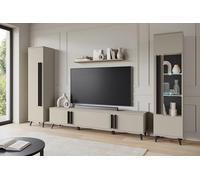 MINIO go for it - Meuble Mural Huron 2, 4 pièces, avec éclairage LED, sur Pieds Hauts, Coloris: Beige Congo/Noir Mat