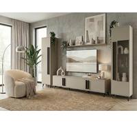 MINIO go for it - Meuble Mural Huron 2, 4 pièces, sur Pieds Hauts, Coloris: Beige Congo/Noir Mat