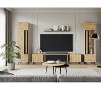 MINIO go for it - Meuble Mural Huron 2, 4 pièces, sur Pieds Hauts, Coloris: Chêne Artisan/Noir Mat