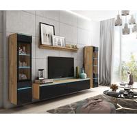 MINIO go for it, Meuble-paroi "VEVE 2", suspendu, debout, 4 pièces, Chêne Wotan/ Noir Couleur