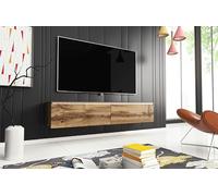 MINIO go for it - Meuble TV Donna, Largeur 140 cm, Lowboard TV, Debout ou Suspendu, Meuble Salon, Panneaux de Particules stratifiés, Style Moderne, Chêne Wotan - sans Éclairage LED
