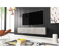 MINIO go for it - Meuble TV Donna, Largeur 140 cm, Lowboard TV, Debout ou Suspendu, Meuble Salon, Panneaux de Particules stratifiés, Style Moderne, Béton - sans Éclairage LED