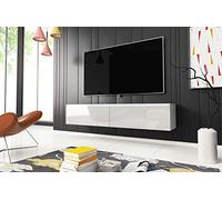 MINIO go for it - Meuble TV Donna, Largeur 140 cm, Lowboard TV, Debout ou Suspendu, Meuble Salon, Panneaux de Particules stratifiés, Style Moderne, Blanc Mat/Blanc Brillant - sans Éclairage LED