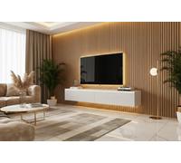 MINIO go for it - Meuble TV Donna, Largeur 180 cm, Lowboard TV, Debout ou Suspendu, Meuble Salon, Panneaux de Particules stratifiés, Style Moderne, Blanc Mat/Blanc Brillant - sans Éclairage LED