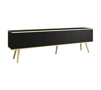 MINIO go for it - Meuble TV ORO 175 cm, lowboard, Mural ou à Poser, avec Pieds dorés, Chant doré, Panneau stratifié, façades en MDF, Lattes Horizontales 3D, Couleur : Noir Mat