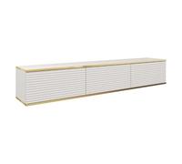 MINIO go for it - Meuble TV ORO 175 cm, lowboard, Mural, sans Pieds, Chant doré, Panneau stratifié, façades MDF, Lattes Horizontales 3D, Couleur : Blanc Mat