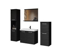 MINIO go for it - Meubles de Salle de Bain 4 Pièces Molo, 2X Armoire Murale Salle de Bain, 1x Miroir Salle de Bain avec Étagère, 1x Meuble avec Lavabo - Noir/Noir Graphite MDF Ondulé