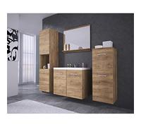 MINIO go for it - Meubles de Salle de Bain Ensemble 4 Pièces Molo, 2X Armoire Murale Salle de Bain, 1x Miroir Salle de Bain avec Étagère, 1x Meuble avec Lavabo, Meuble de Salle de Bain - Chêne Lefkas