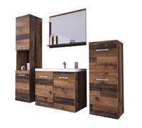 MINIO go for it - Meubles de Salle de Bain Ensemble 4 Pièces Molo, 2X Armoire Murale Salle de Bain, 1x Miroir Salle de Bain avec Étagère, 1x Meuble avec Lavabo, Meuble de Salle de Bain - Old Style