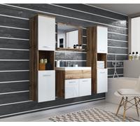 MINIO go for it, meubles de salle de bains, set de 4 pièces "MONAL", avec lavabo, couleur Wotan/ blanc brillant