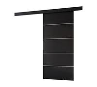 MINIO go for it - Porte Coulissante Interieur avec Rail CLEAN B, Portes Coulissantes Murales Intérieures, Coulis, Complet Raille Doors, Ensemble Porte Interieur (Noir 86x205 cm)