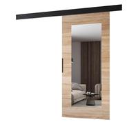MINIO go for it - Portes coulissantes 106 cm Prim I avec Miroir | Système de porte coulissante pour chambre, éléments décoratifs, montage mural, porte intérieure - chêne Sonoma / noir