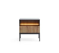MINIO go for it - Table de Nuit avec LED 54 cm Sienna, Tables de Chevet avec 1 Tiroir, avec 1 Niche, Meuble de Chambre - Noir Graphite/Chêne Wotan