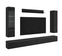 MINIO go for it - Veve XL Meuble Mural, à Poser ou à Fixer au Mur, Ensemble de 4 pièces : vitrine, étagère Basse, Coloris Noir Mat avec éclairage LED.