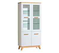 MINIO go for it - Vitrine en Verre 85 cm Seven, Vitrine Salon, Vitrine Verre de Style Romantique, Meuble Vitrine Salon avec Portes Vitrées, Meuble Vitrine Verre - Couleur Chêne Nash/Pin Andersen