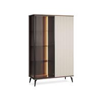 MINIO go for it - Vitrine Haute avec Porte vitrée Ventura, Buffet pour Le Salon, vitrine Largeur 103 cm, Couleur Gablote Noyer Warmia/Cachemire/Verre Antisol, avec éclairage LED