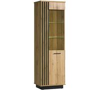 MINIO go for it - Vitrine Lamia 2, 60x193,6x40 cm, Vitrines en Panneau Stratifié Massif, Etagères en Verre Trempé, Lattes Modernes, Chêne Wotan/Couleur Noir Mat