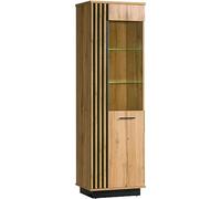 MINIO go for it - Vitrine Lamia 2 avec LED, 60x193,6x40 cm, Vitrines en Panneau Stratifié Massif, Étagères en Verre Trempé, Lattes Modernes, Chêne Wotan/Couleur Noir Ma