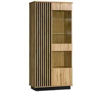 MINIO go for it - Vitrine Lamia 3, 90x193,6x40 cm, Vitrines en Panneau Stratifié Massif, Etagères en Verre Trempé, Lattes Modernes, Chêne Wotan/Couleur Noir Mat